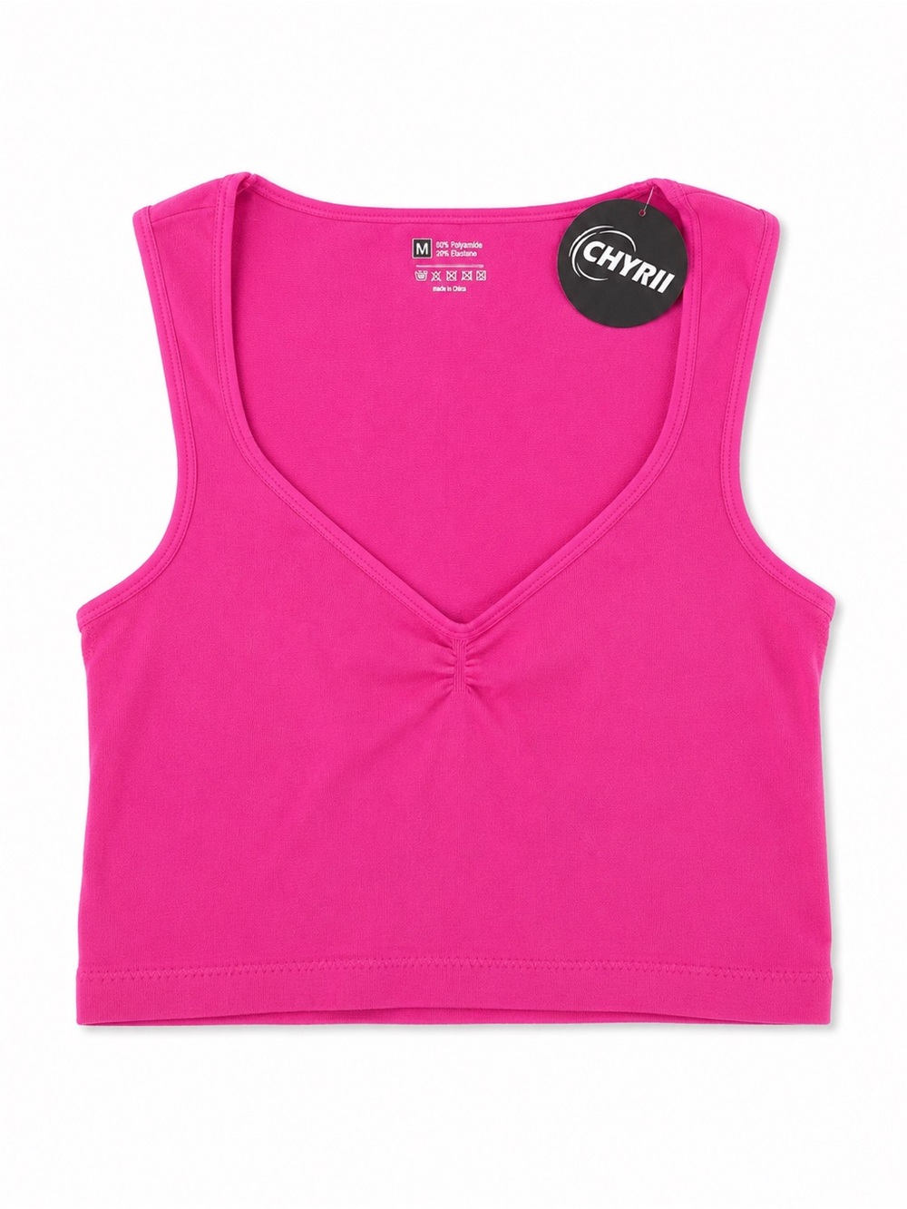 CHYRII Pink V-Neck Athletic Crop Sports Bra